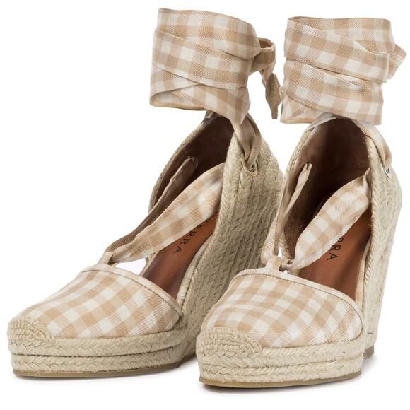 Altuzarra Stevie Checked Espadrille Wedges Gingham‎ Wrap Tie High Heel Size 6.5 - Picture 12 of 16